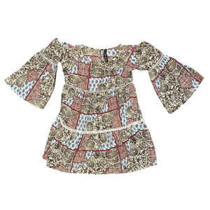 Design Lab Womens Small Bohemian Hippie Flowy Tunic Cottage Core Peasant Dress